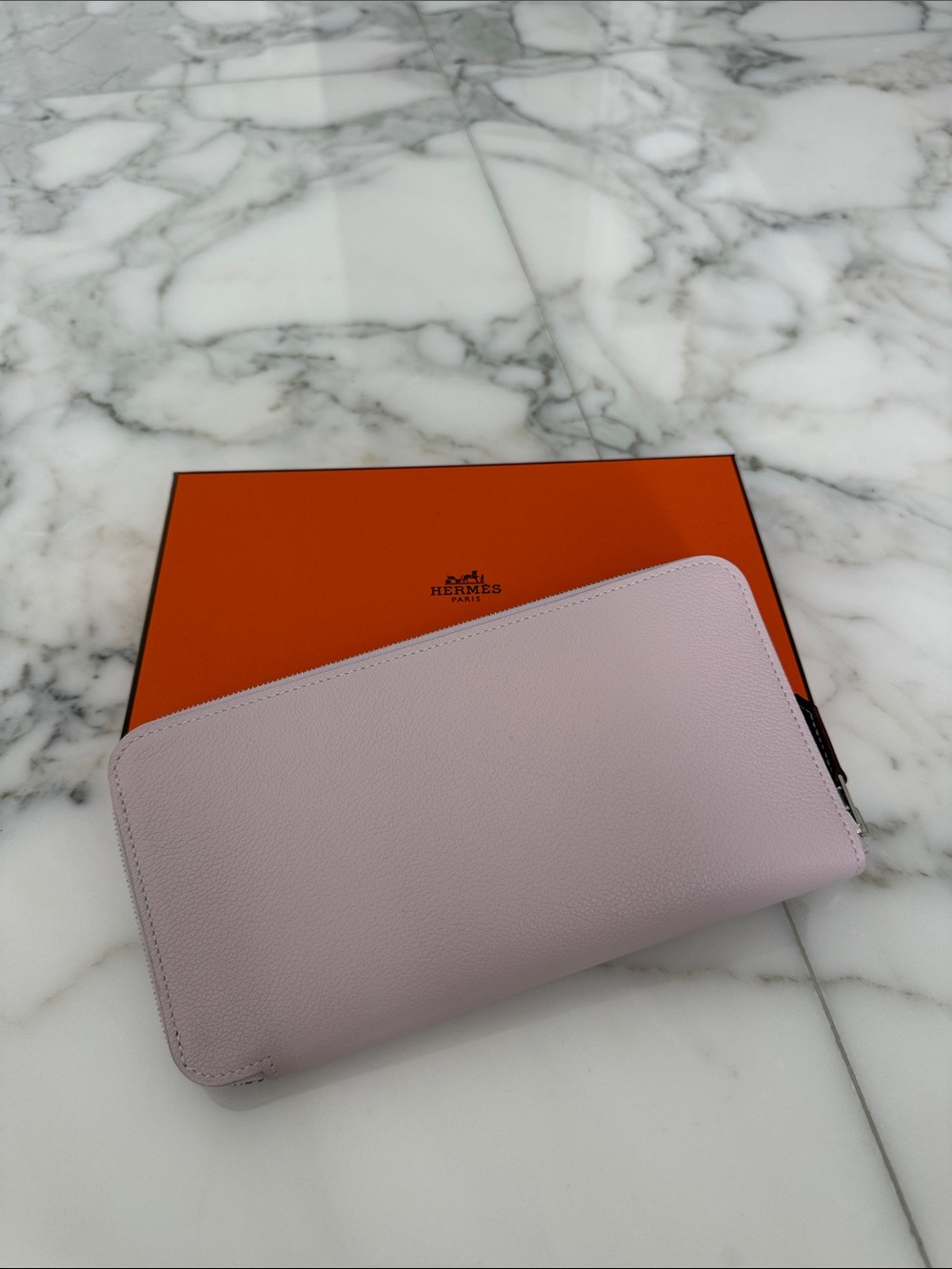 Hermes Pale Lavender Zip-Around Leather Wallet